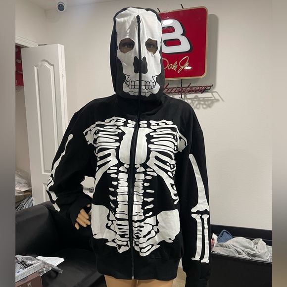 New! Unworn! Charades Men's Skeleton Hoodie (Costume, Biker, Etc) Size: XL - Picture 3 of 17